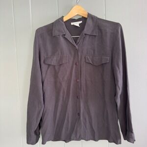Vintage Anna and Frank Charcoal‎ Silk Shirt M Lagom Minimalist Boxy Blouse
